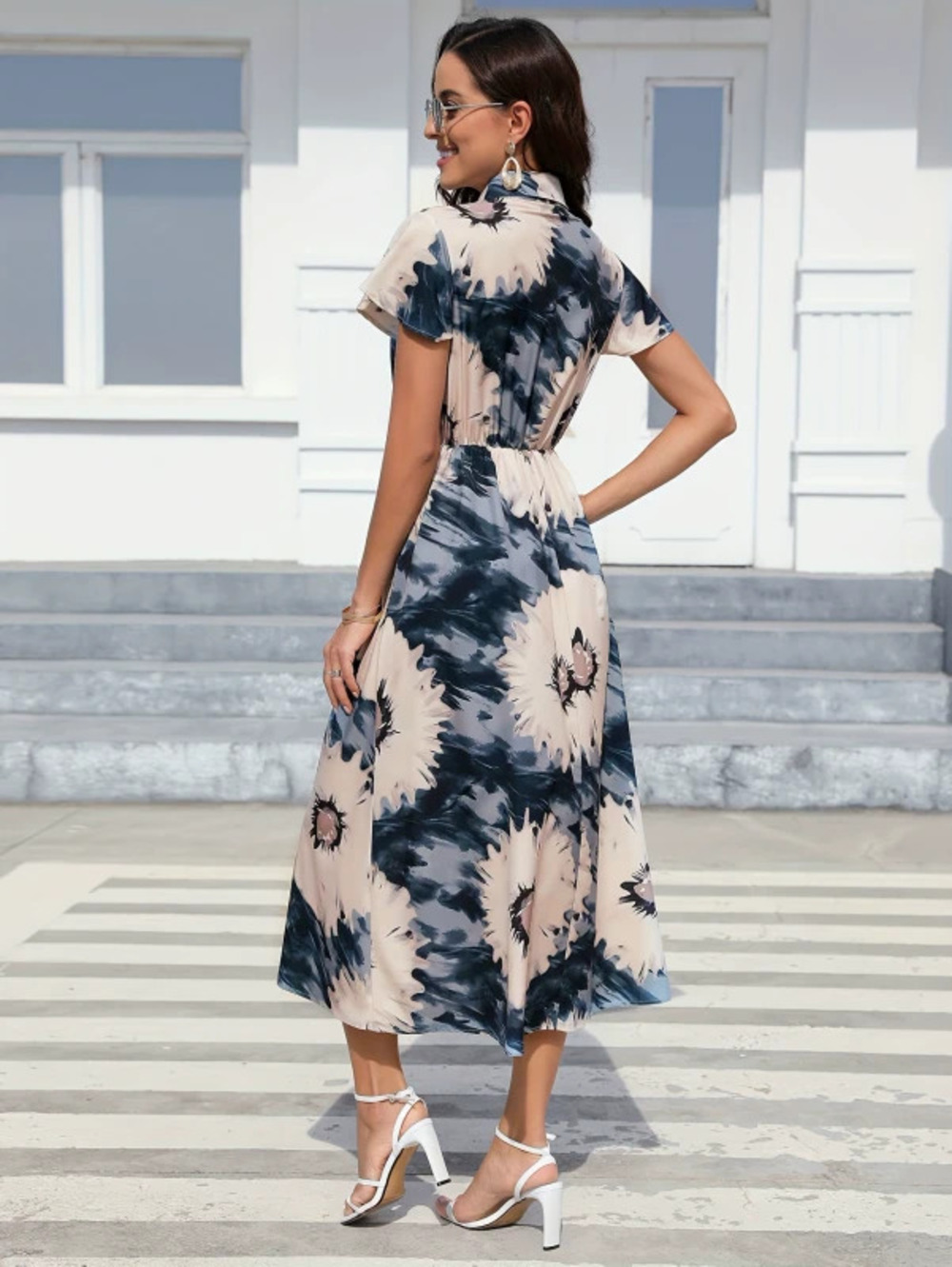 Real Shot Beach Maxi Dress Elastic Waist Shirt Collar Clearance Price Negotiable